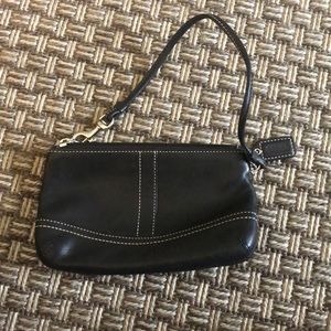 Small black leather coach wristlet